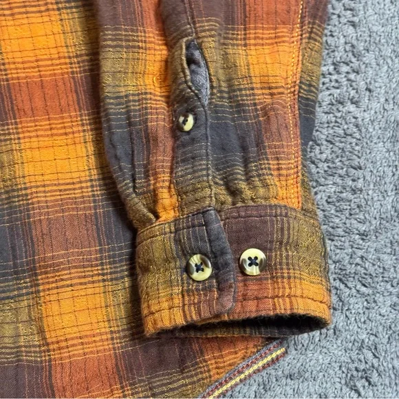 Carbon 2 Cobalt Mens Bonfire Plaid Orange Black Long Sleeve Button Up Shirt Med - Picture 5 of 9